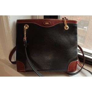 Bally Vintage Chain Black & Tan Leather Shoulder